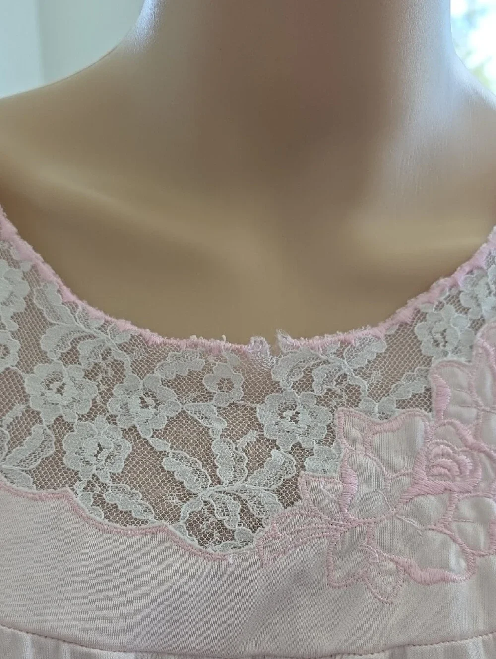 Vintage w/ Issues Women’s Pink Lace Yoke Long Nightgown - Picture 2 of 6